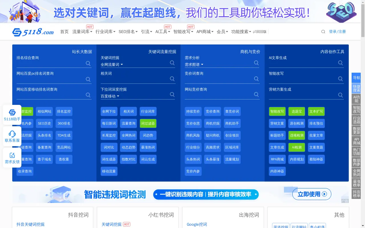 5118 - 长尾关键词挖掘,站长工具_智能改写 - 5118营销大数据